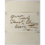 SAMUEL L. CLEMENS/MARK TWAIN AUTOGRAPH, H 2  1/2", W 4 1/2": inscribed: "Yours Truly Samuel