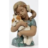 LLADRO GRES FIGURE, 'GABRIELA', #2355, H 13", W  8": A half-length figure of a girl cradling a