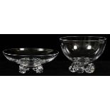 STEUBEN GLASS FOOTED BOWLS, TWO: One is H  2.75", Dia 8" while the second is H 4.75", Dia  6.5".