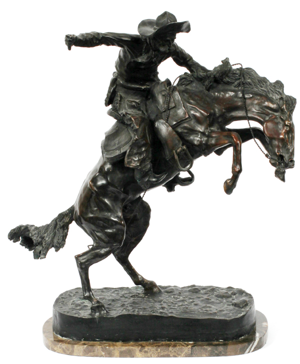 AFTER REMINGTON BRONZE SCULPTURE, H 22", W 20",  "BRONCO BUSTER": After Frederic Remington  [ - Image 6 of 7