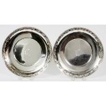 QUAKER SILVER CO. STERLING TRAYS, PAIR, DIA 10":  A set of 2 sterling silver trays, each with a