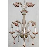 MURANO PINK & WHITE GLASS CHANDELIER, H 28'', W  22'':