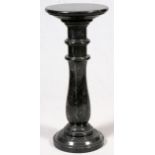 BLACK MARBLE PEDESTAL, H 31 1/2", W 14": Raised  on a baluster, turned form support, with a round