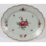 LOWESTOFT PORCELAIN PLATTER, 18TH CENTURY, W  13'' L 16'': Ovoid form with a lightly  scalloped