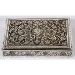 PERSIAN SILVER HINGED BOX, L 5 1/2":  Rectangular box with hinged cover, the interior  is stamped "