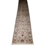 KARASTAN WOOL RUNNER 2'6" X 12' TABRIZ PATTERN:  Ivory field. All wool. Machine made.