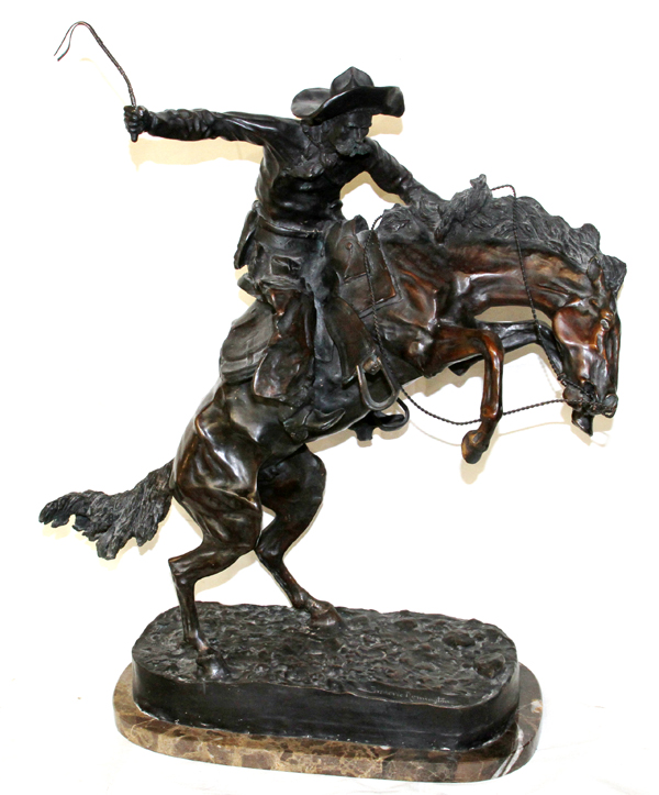 AFTER REMINGTON BRONZE SCULPTURE, H 22", W 20",  "BRONCO BUSTER": After Frederic Remington  [