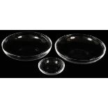 STEUBEN GLASS BOWLS, THREE, DIA 5 3/8" & 11":  Including a pair of serving bowls, Dia. 11";