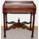 ASIAN STYLE END TABLE, H 26.75", L 25", D 17":  Having a pierced apron, gallery and stretcher  with