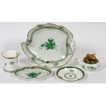 HEREND 'CHINESE BOUQUET-GREEN' & OTHER  TABLEWARE, C. 1930-60, FIVE PIECES: Including a  porcelain
