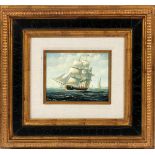 COOPER, OIL ON CANVAS, H 8", L 10", AMERICAN  CLIPPER SHIP: Late 20th C. Depicting an  American