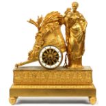 FRENCH GILT BRONZE MANTEL CLOCK, C. 1810, H 21",  W 17", D 6 1/2", THE WHEAT HARVEST: Raised on a