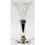 DOMINICK & HAFF STERLING & ENGRAVED GLASS  TRUMPET VASE, C. 1910, H 13 1/2": A glass  trumpet form