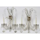 WATERFORD STYLE CRYSTAL TWO-LIGHT SCONCES, SET  OF FOUR, H 19'', L 19'': Each are fitted with