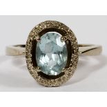 14KT WHITE GOLD & AQUAMARINE RING, SIZE 6 1/4:  With an oval faceted stone. Weighs  approximately 4