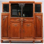 ATTRIB. TO MAJORELLE, ART NOUVEAU WALNUT  CABINET, C. 1900, H 73" W 78" D 16": Attributed  to Louis