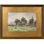 LEGH MULHALL KILPIN [BRITISH, 1853-1919],  WATERCOLOR ON PAPER, H 13", W 19", FARM SCENE:  Signed