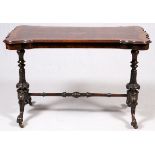 ENGLISH WALNUT LIBRARY TABLE, C. 1860, H 29" L  44" D 23": Raised on a trestle style base, with