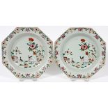 CHINESE EXPORT PORCELAIN PLATES, 18TH C., PAIR,  W 8 1/2": A pair of octagonal form porcelain
