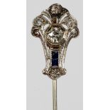 ANTIQUE EDWARDIAN 0.35CT DIAMOND HAT PIN, L 3":  A 14kt white gold hat pin, featuring 0.35 carats