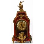 FRENCH RED BOULLE & BRONZE MANTEL CLOCK, C.  1770, H 24", W 11 1/2", D 5": A footed form red