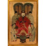 CHINESE ANCESTRAL WATERCOLOR, CIRCA 1900, H 43",  L 27": Depicting an elder with four additional