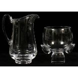 STEUBEN GLASS PITCHER & ROSE BOWL, TWO PIECES:  The pitcher is H 8" while the rose bowl is H 6",