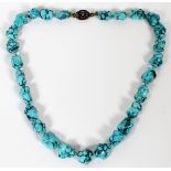 NAVAJO TURQUOISE & SILVER NECKLACE [1] L 47MM:  Blue turquoise Stones with Filigree Silver