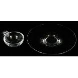 STEUBEN GLASS OLIVE BOWL & DISH, TWO PIECES:  The under plate is Dia 12.5" and is accompanied  by a