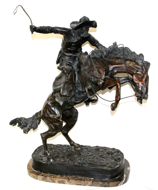 AFTER REMINGTON BRONZE SCULPTURE, H 22", W 20",  "BRONCO BUSTER": After Frederic Remington  [ - Image 2 of 7