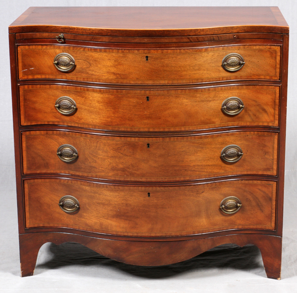 HERITAGE HENREDON MAHOGANY CHEST OF DRAWERS,  20TH C., H 35", W 36", D 20": Bow front chest  of