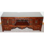 ORIENTAL STYLE LOW CABINET, H 19", L 48", D 16":  Having an open shelf in the center with pierced