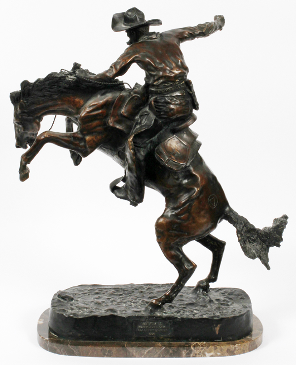 AFTER REMINGTON BRONZE SCULPTURE, H 22", W 20",  "BRONCO BUSTER": After Frederic Remington  [ - Image 4 of 7