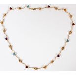 10KT YELLOW GOLD NECKLACE WITH AMETHYST, TOPAZ,  GARNETS AND CITRINES, L 18": having four heart