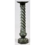 ITALIAN GREEN MARBLE PEDESTAL, H 42" DIA 12":  Raised on a twist form support, with a rotating