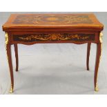 LOUIS XV STYLE GAMES TABLE, MAHOGANY & FRUITWOOD  WITH BRONZE ORMOLU LATE 20TH C., H 32", L 41", D