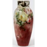 LIMOGES HAND-PAINTED PORCELAIN VASE, EARLY 20TH  C., H 15 3/4": A baluster form vase, pinched at