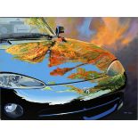 TOM HALE ACRYLIC ON CANVAS, H 30", L 40", "DODGE  VIPER": Tom Hale [American, 20th C.]. Signed