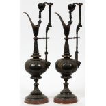 BRONZE & ROUGE MARBLE EWERS, 19TH C., PAIR, H 17  1/2": Cupid finials.