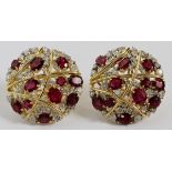 10.00CT NATURAL RUBY & DIAMOND EARCLIPS, PAIR,  DIA 1": A pair of 14kt white and yellow gold