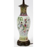 CHINESE PORCELAIN VASE MOUNTED AS LAMP, 19TH C.,  H 25", DIA 4'': Baluster form porcelain vase