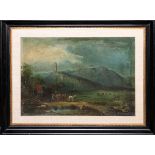 CLARKSTON STANFIELD [ENGLISH, 1793-1867], OIL ON  BOARD, H 14" W 19", PRIMITIVE LANDSCAPE: Canvas