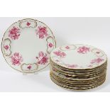 SCHUMANN PORCELAIN DINNER PLATES, TWELVE, DIA  11": A set of 12 having rose designs with gold