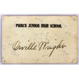 ORVILLE WRIGHT, AUTOGRAPHED PIERCE JUNIOR HIGH  SCHOOL [OHIO], PLACE CARD, H 2", W 3": Orville