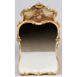 FRENCH GILT WOOD TRUMEAU MIRROR, 19TH C., 49  1/2" X 28": A carved foliate and floral  decorated