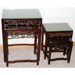 CHINESE STYLE NEST OF TABLES, FOUR H 26", L 20",  D 14": Having pierced flower and leaf designs