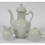 ROYAL COPENHAGEN PORCELAIN COFFEE SET, THREE  PIECES: The Royal Copenhagen white porcelain  coffee