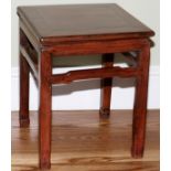 CHINESE TEAKWOOD SIDE TABLE, H 19", W 16":  Square form side table, raised on straight  square