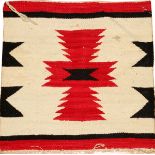 NAVAJO GRAY, RED & BLACK WOOL MAT, 20" X 19":  Hand woven.