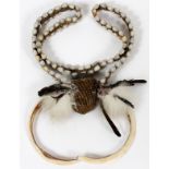 NATIVE AMERICAN INDIAN BEADED NECKLACE W/ BONE:  having teardrop shape beads, down and feathers,